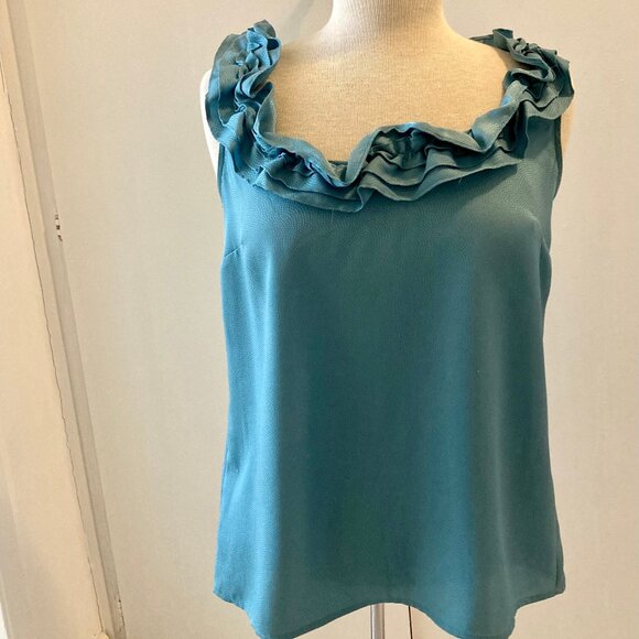 CLEARANCE - FINAL PRICE: Ann Taylor Loft Teal Ruffled, Sleeveless Blouse Size SM - Picture 3 of 15